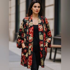 🧵 HANDMADE (by me!) Dutch Art Floral Velvet Kimono Jacket Coat M/L